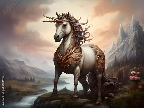 horse in the sunset stallion  nature Ai generated 