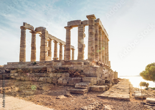 Ancient ruin of Poseidon temple, Cape Sounion, Attika, Greece photo