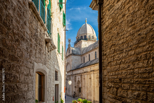 Croatia, Sibenik-Knin County, Sibenik, Alley in front of Cathedral of Saint James photo