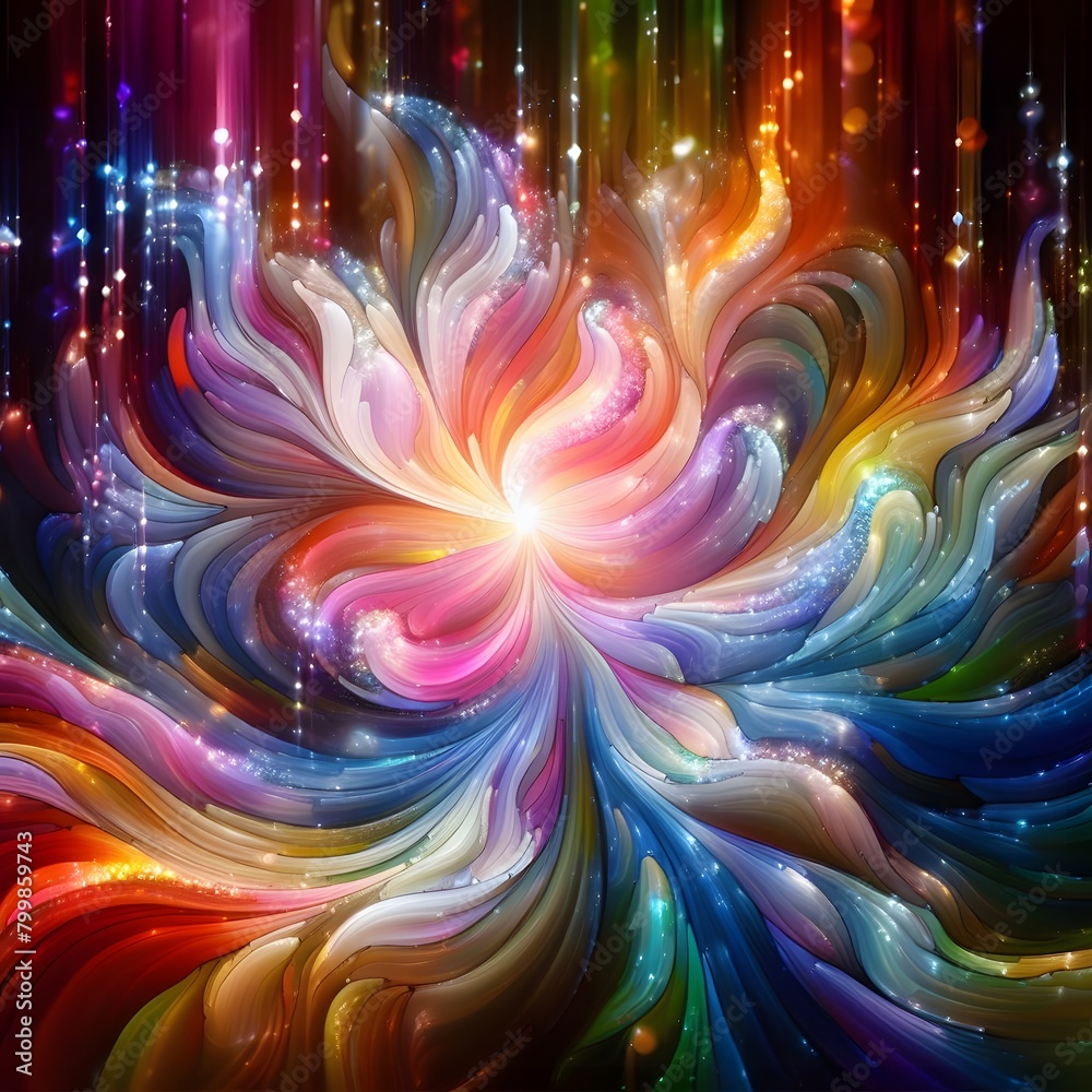 Obraz premium Chromatic Wave showcasing abstract colorful shapes shimmering in a cosmic display