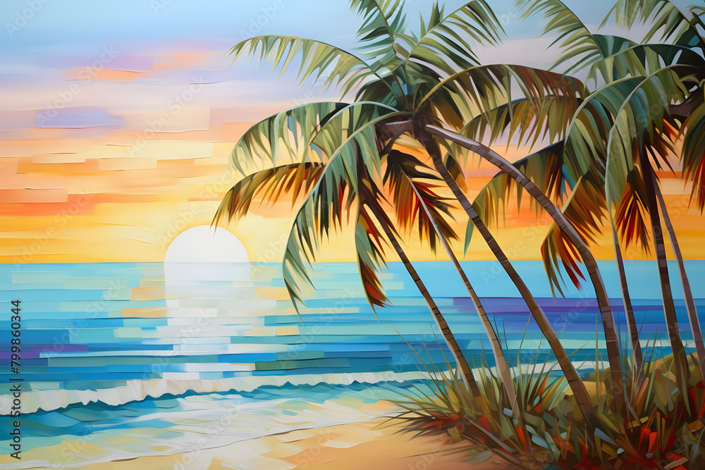 Tranquil Beachfront Oasis, abstract landscape art, painting background, wallpaper, generative ai