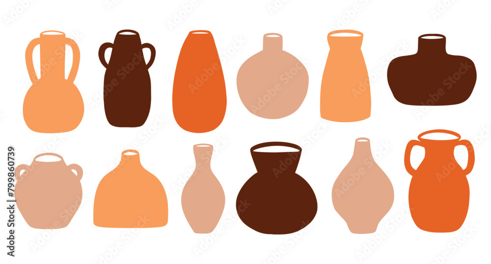 Set of ceramic vases in silhouette style. Vector collection with isolated clay vases. Pottery vases. Set of ceramic vases in silhouette style. Vector collection with isolated clay vases. Pottery vases.