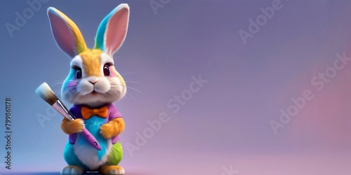 colorful bunny with a paintbrush, gradient purple background