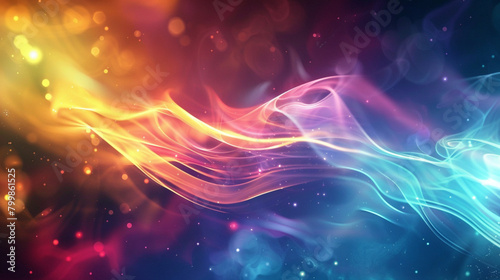 colorful beams of light Amidst the fog and smoke like floating in space, Meteor dust, background image. 