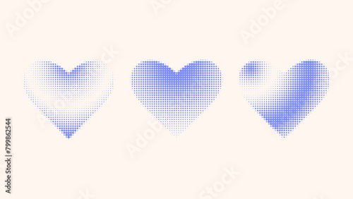 Set of love obejct with dotted pattern. Heart symbol vector designed with halftone effect.  photo