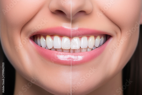 Cosmetic Dentistry  Before-and-after image of a patient s smile transformation through cosmetic dentistry procedures like teeth whitening and veneers