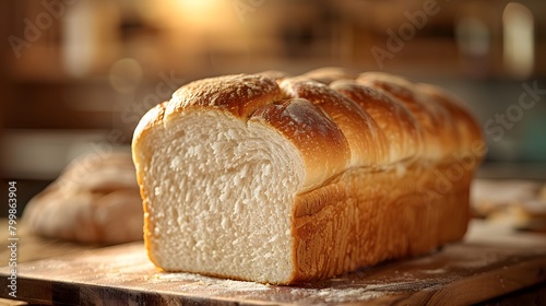 Freshly baked bread loaf on a wooden board