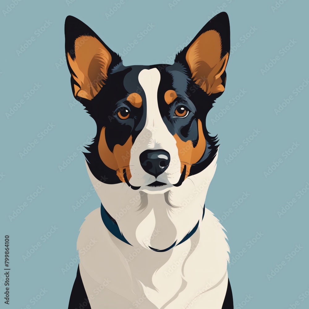 portrait of a dog, minimal, blue background portrait of a dog, minimal, blue background