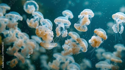 The graceful dance of jellyfish in the deep blue sea is a mesmerizing sight