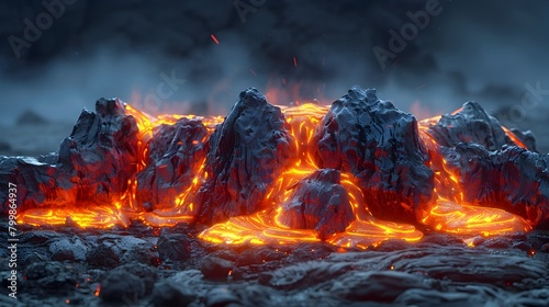 Dramatic Erupting Volcano with Fiery Molten Lava Spewing from Turbulent Geological Formation