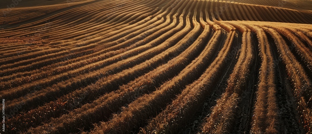 An artistic aerial view of a cornfield where the rows An artistic aerial view of a cornfield where the rows