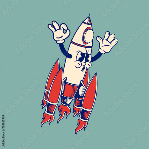 Retro character design from rocket