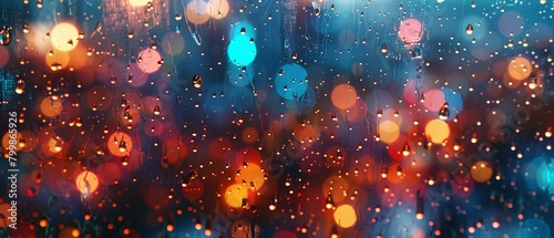 An artistic depiction of raindrops on a window at night photo