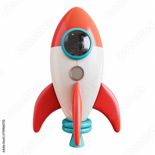 Whimsical 3D Cartoon Rocket on White Background — Imaginative Space Adventure Toy