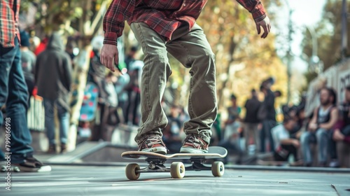 Amidst the camaraderie of fellow skaters, the skateboarder finds a sense of belonging and community, bonding over their shared love for the sport and the lifestyle it represents.