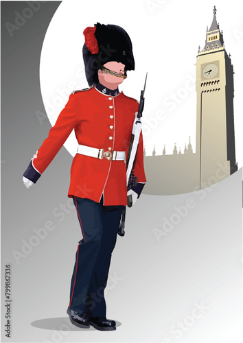 London  guard. Colored 3d vector hand draewn illustration for designers