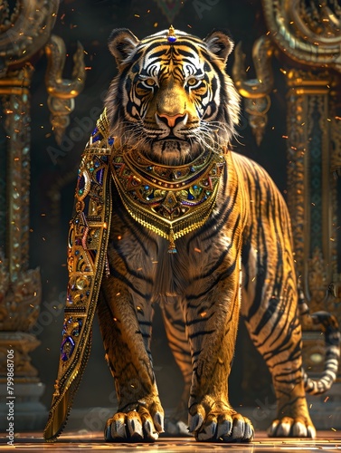 Resplendent Thai Tiger A Majestic Embodiment of Strength and Elegance in Gilded Splendor