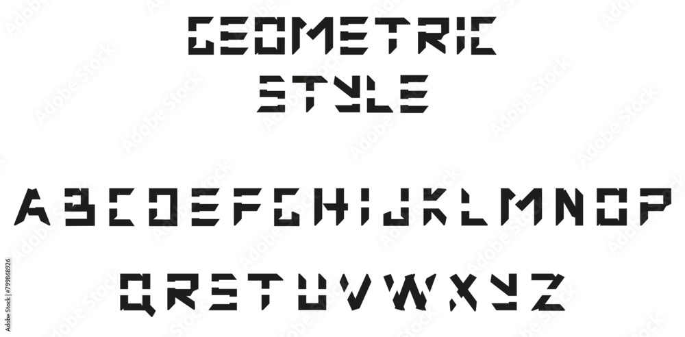 Futuristic Geometrical Font Design isolated white background. Digital ...