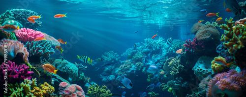 Tranquil Underwater Seascape with Diverse Marine Life and Coral © artefacti