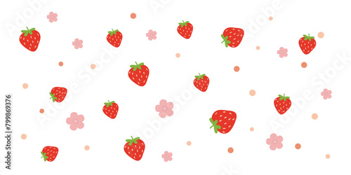Vector cute summer pattern with strawberries and flowers on a white background, summer flat berries, summer theme, summer patterns for various products