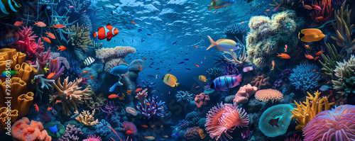 Colorful Coral Reef Underwater Ecosystem Alive with Fish Diversity