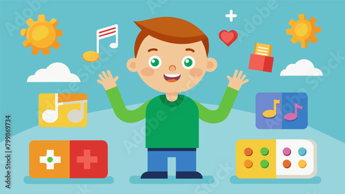 A the uses interactive musical games and exercises to improve social and emotional skills in children with Aspergers syndrome.. Vector illustration