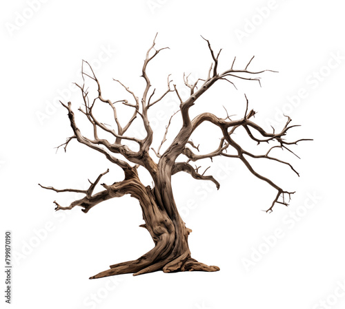 Dead tree with knotty branches isolated on transparent background. Generative AI