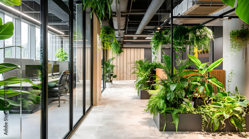 Stylish Open Office with Plants and Contemporary Design