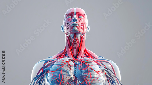 Detailed 3D illustration of vascular system muscles, focusing on circulatory problems, in scientific colors photo