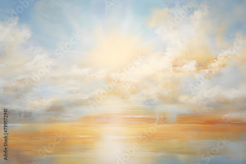 Heavenly Sunlit Seaside, abstract landscape art, painting background, wallpaper, generative ai