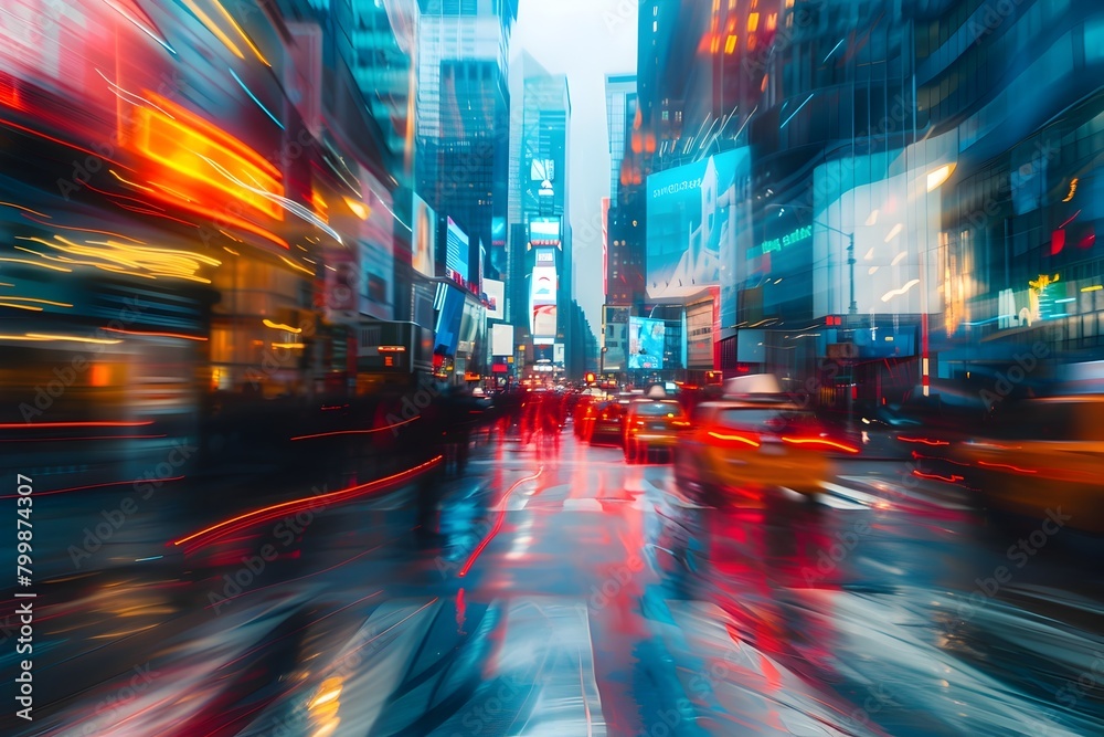 Pulsing Metropolis:Vibrant Blurred Cityscape of Urban Life in Motion