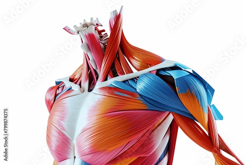 3D illustration of chest muscles showcasing common strains, in scientific colors photo