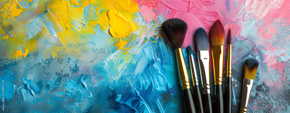 Fototapeta premium makeup brushes on a colored background