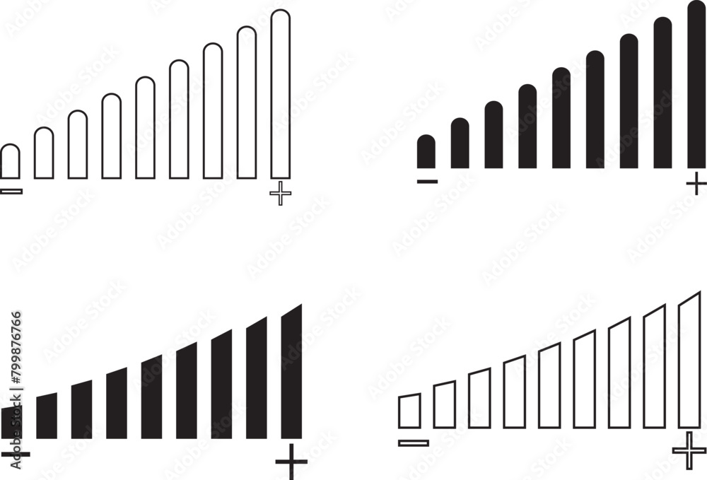 simple abstract decrease volume bar audio sound control vector icons 4 set
