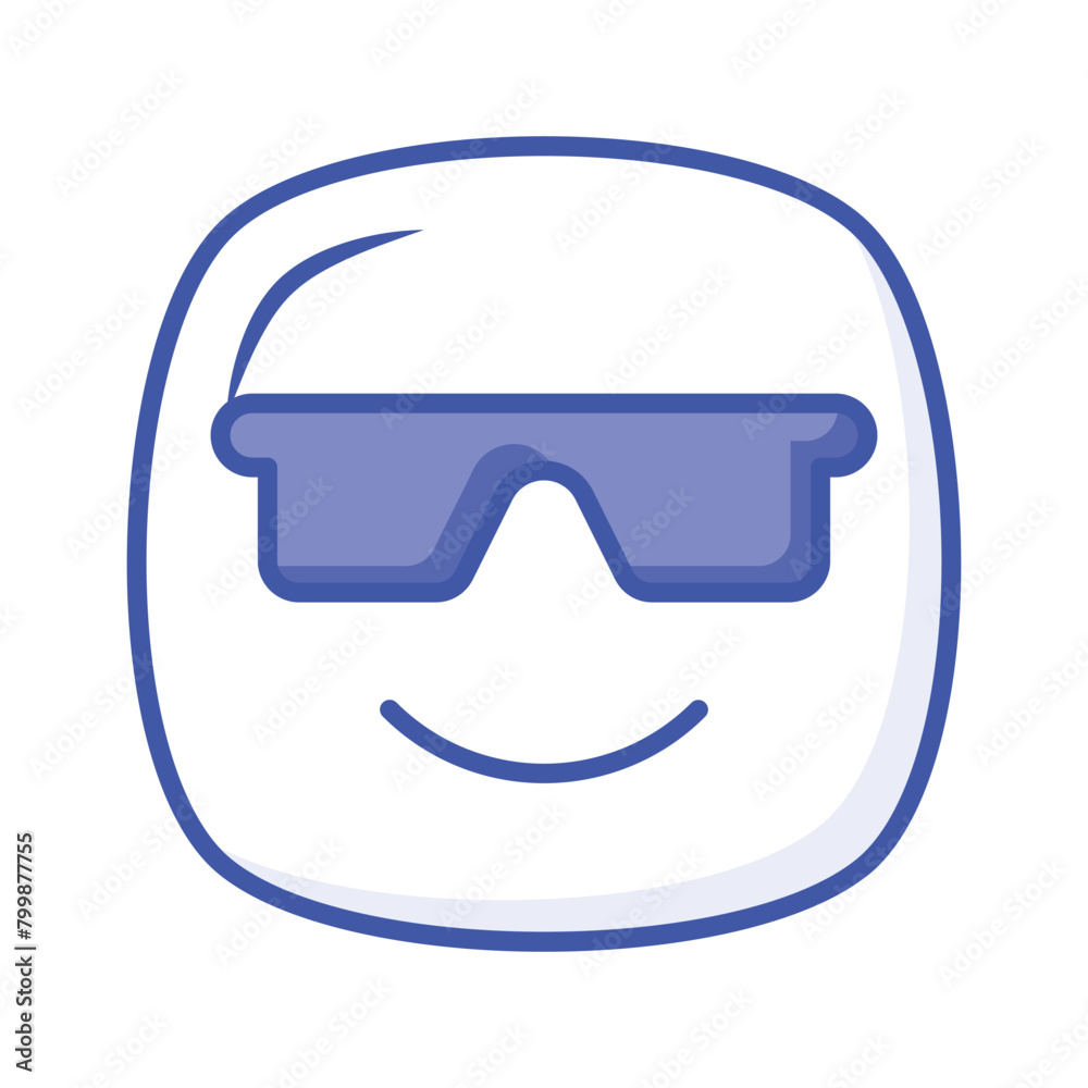 Glasses on emoji face showing concept icon of cool emoji, proud emoji Glasses on emoji face showing concept icon of cool emoji, proud emoji