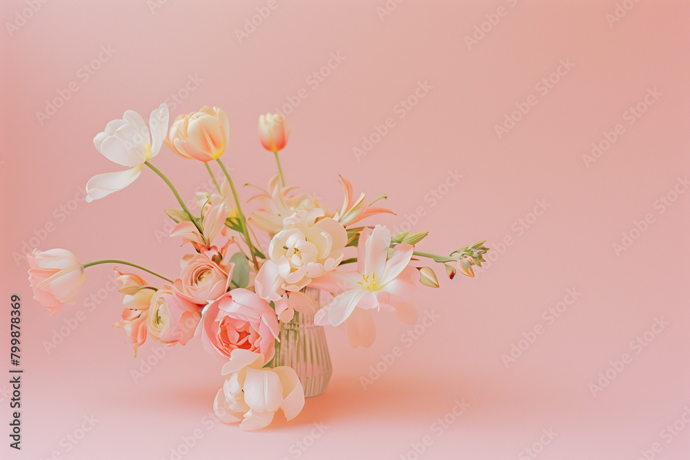Airy Spring Whispers: Delicate Blooms on a Pastel Pink Canvas Airy Spring Whispers: Delicate Blooms on a Pastel Pink Canvas