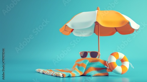 Beach Experience Icon A 3D beach umbrella with a towel and sunglasses
