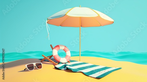 Beach Experience Icon A 3D beach umbrella with a towel and sunglasses