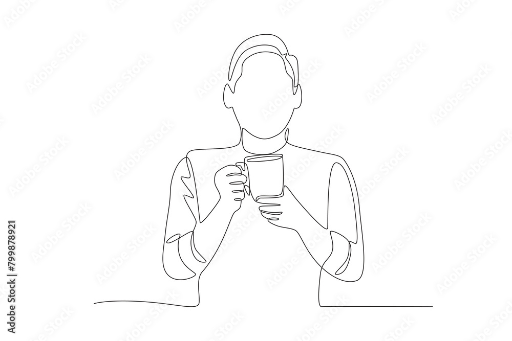 Man enjoying coffee. Coffee morning concept one-line drawing Man enjoying coffee. Coffee morning concept one-line drawing