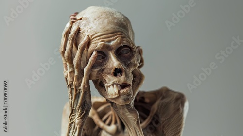 Malnutrition Create an image of a person looking visibly malnourished with signs of muscle loss photo