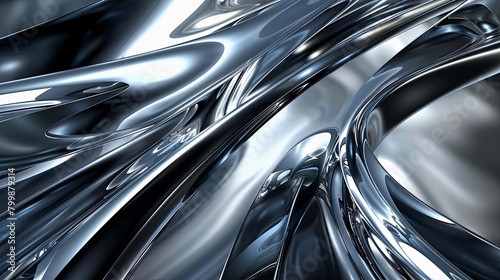 A 3D rendering of a silver metal surface with a glossy finish. The surface is curved and has a wave-like pattern. © thowithun