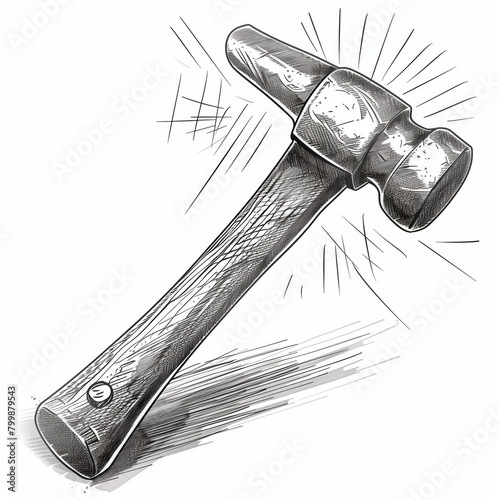 Hammer in hand drawn, handwritten style on white background