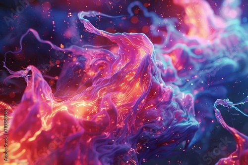 Abstract Fluid Art with Luminous Pink and Blue Swirls 