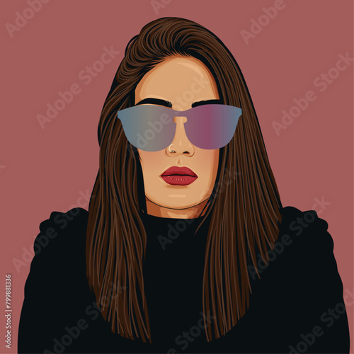 Portrait of a woman with glasses realistic vector fashion illustration
