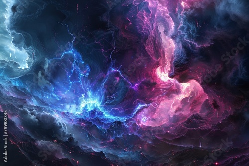 Majestic Cosmic Storm with Electric Pink and Blue Swirls 
