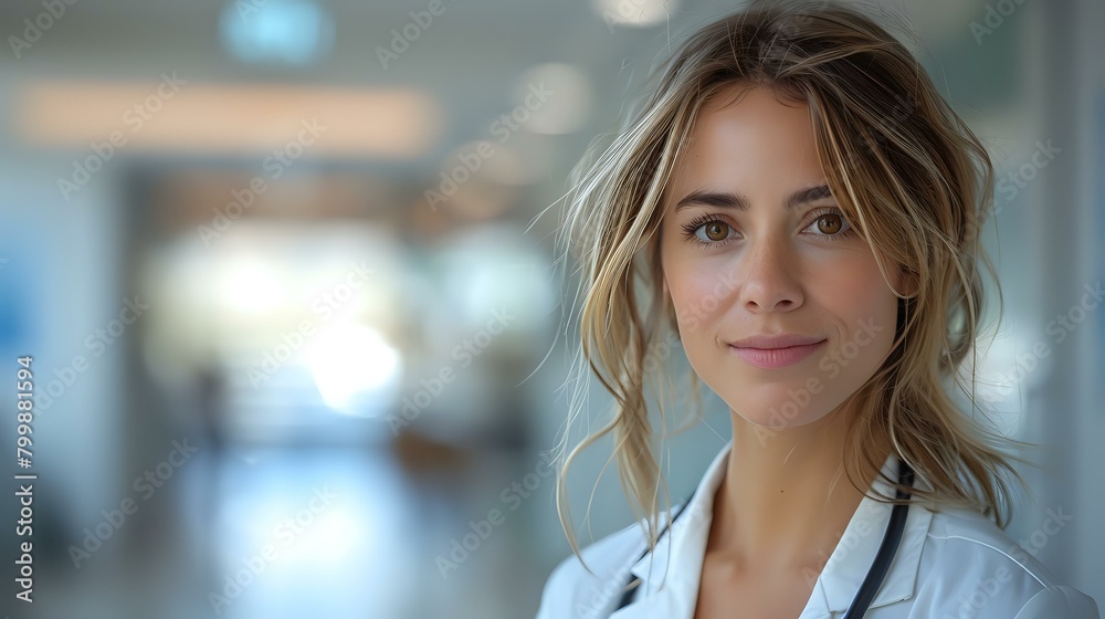 Obraz premium Approachable Medical Professional in Hospital Corridor