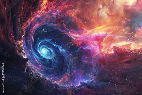 Galactic Vortex with Fiery Accents in Space 