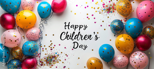 Greeting Card. Celebration Concept for Children's Day with Balloons and Confetti