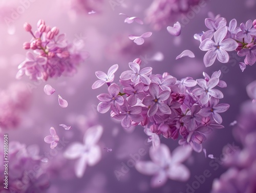 few petals of micro lilac flowers flying through the air on bank lilac background © YuliiaMazurkevych