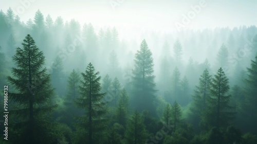 pine trees shrouded in fog